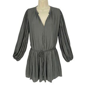 Mustard Seed Women's Mini Dress Pleated Gray Balloon L/S Belted Size S‎ NWT